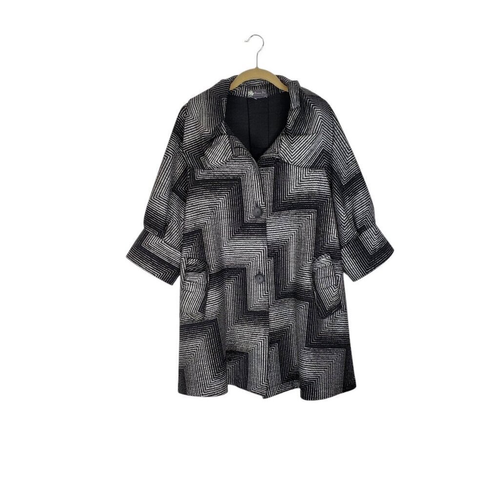 Damee Swing Jacket Black Silver Half Sleeve Artsy Abstract Evening Est Size XL